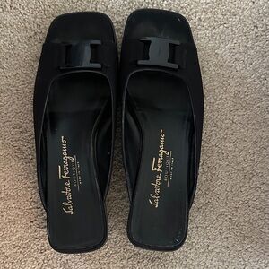 Salvatore Ferragamo Black Slide Mules with Signature Bow